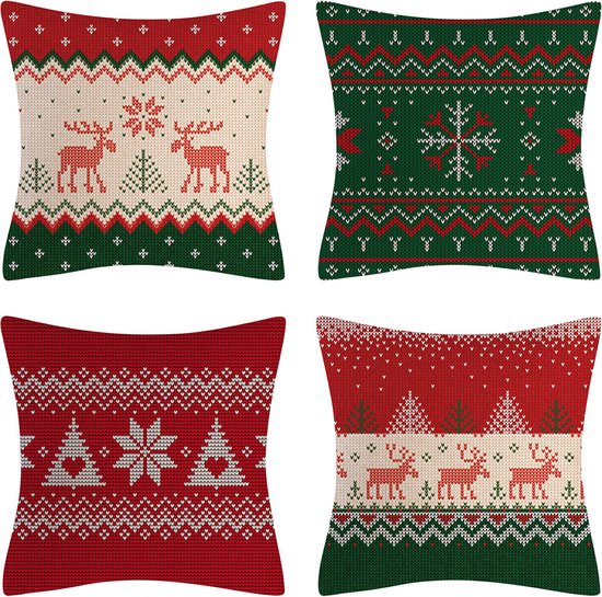 SUNMOOL Kerst Kussenhoes - Kussenhoes - Pillow cover - 45 x 45cm - Type B - 4Stuks