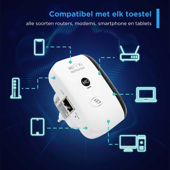 MD-goods ® WiFi Versterker Stopcontact - Gratis Internet Kabel - NL Handleiding - Repeater - 300Mbps - Draadloos