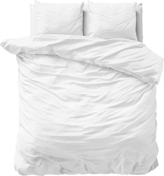 dekbedovertrek Luxe coton/satin uni blanc - lits jumeaux (240x200/220) - merveilleusement douce - haute qualité