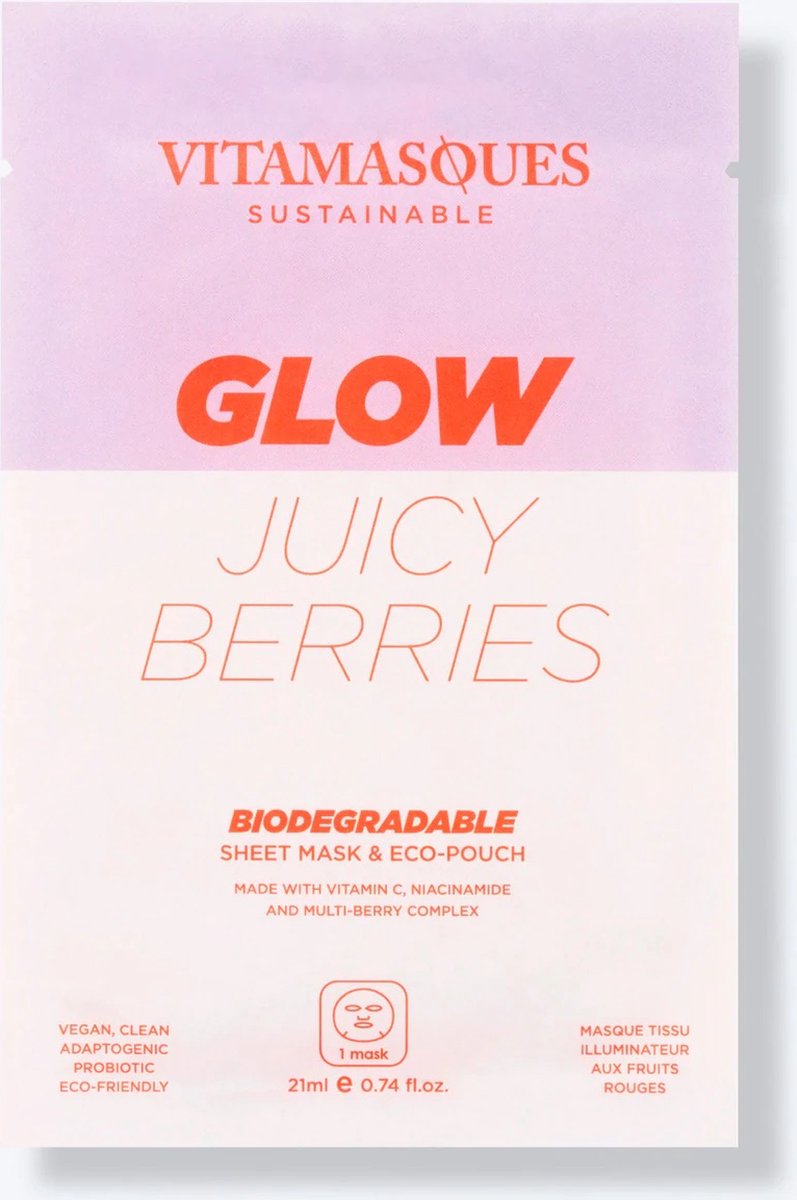 House of Mushu - Gezichtsmasker - verzorging - Glow Juicy Berries - Sheet mask - Glimmende gezichtsmasker - verzorgings masker - Vitamasques