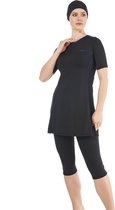 Badpak t-shirt model met korte broek, dames, zwart, maat 2XL / 46