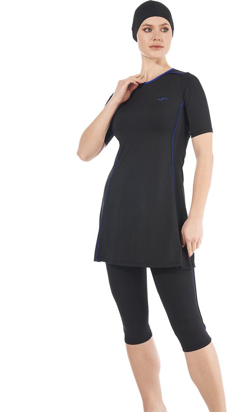 Maillot de bain modèle t-shirt avec short, femme, noir, taille 6XL/54