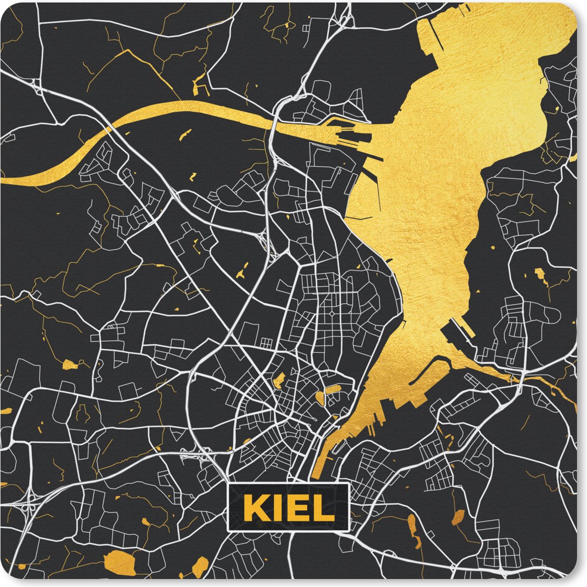 Muismat Klein - Kiel - Plattegrond - Stadskaart - Kaart - Goud - Duitsland - 20x20 cm