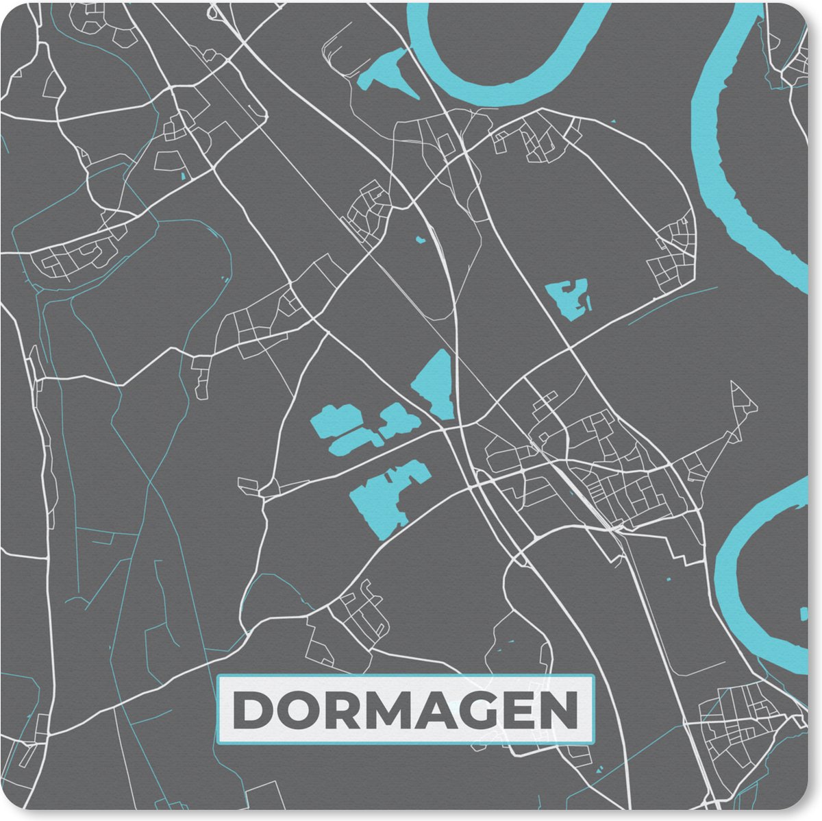 Muismat Klein - Kaart – Plattegrond – Stadskaart – Dormagen – Duitsland – Blauw - 20x20 cm