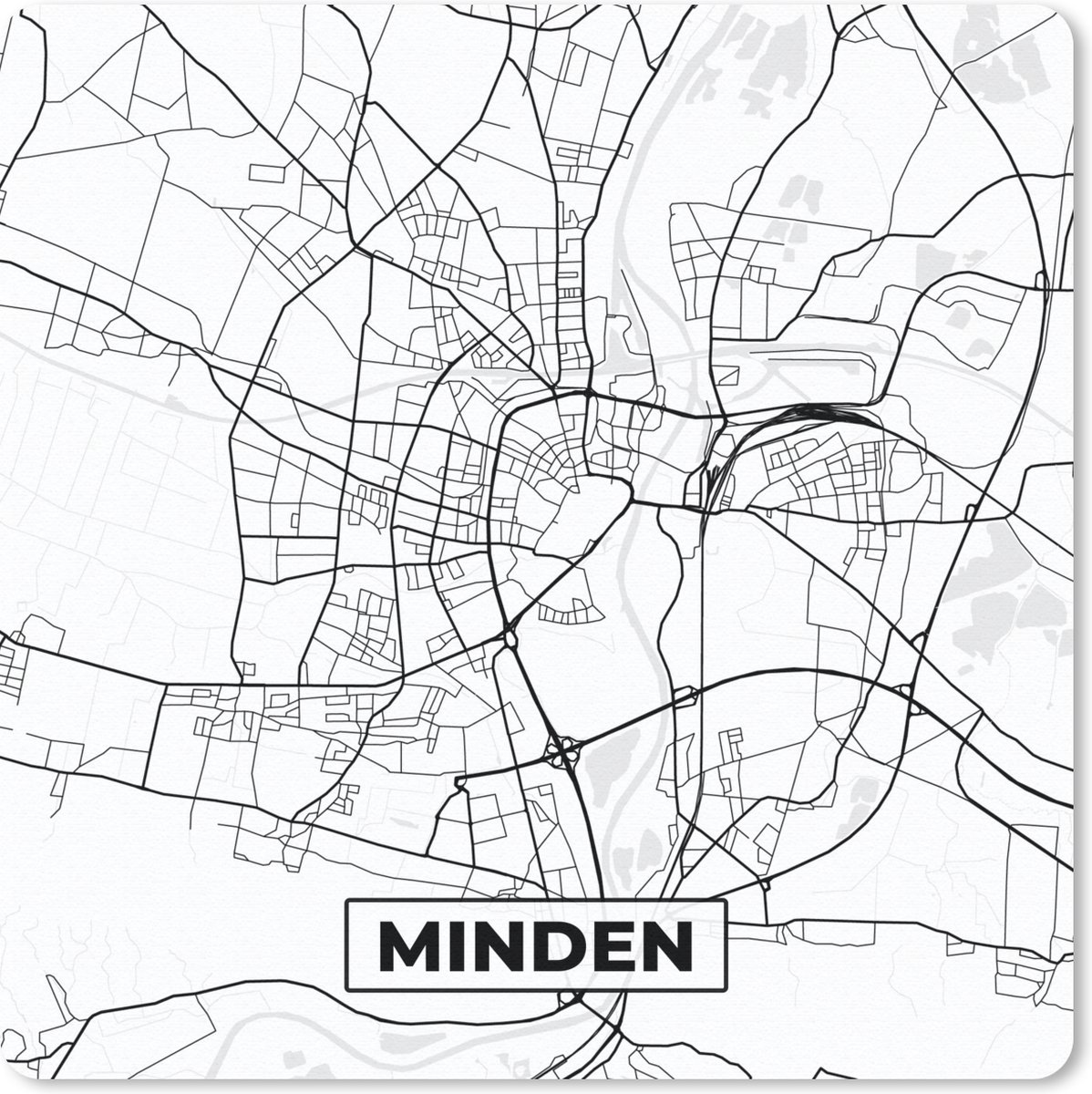Muismat 30x30 cm - Mousepad Minden - Stadskaart - Plattegrond - Kaart - Muismatten - Stadskaart