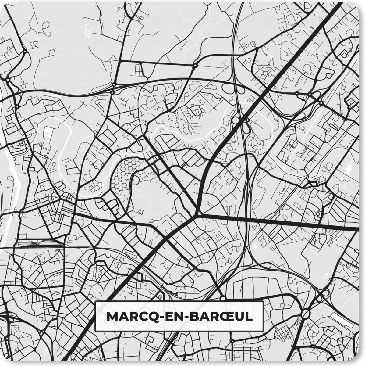 Muismat 20x20 cm - Mousepad Kaart - Stadskaart - Marcq-en-Barœul - Plattegrond - Frankrijk - Muismatten - Stadskaart