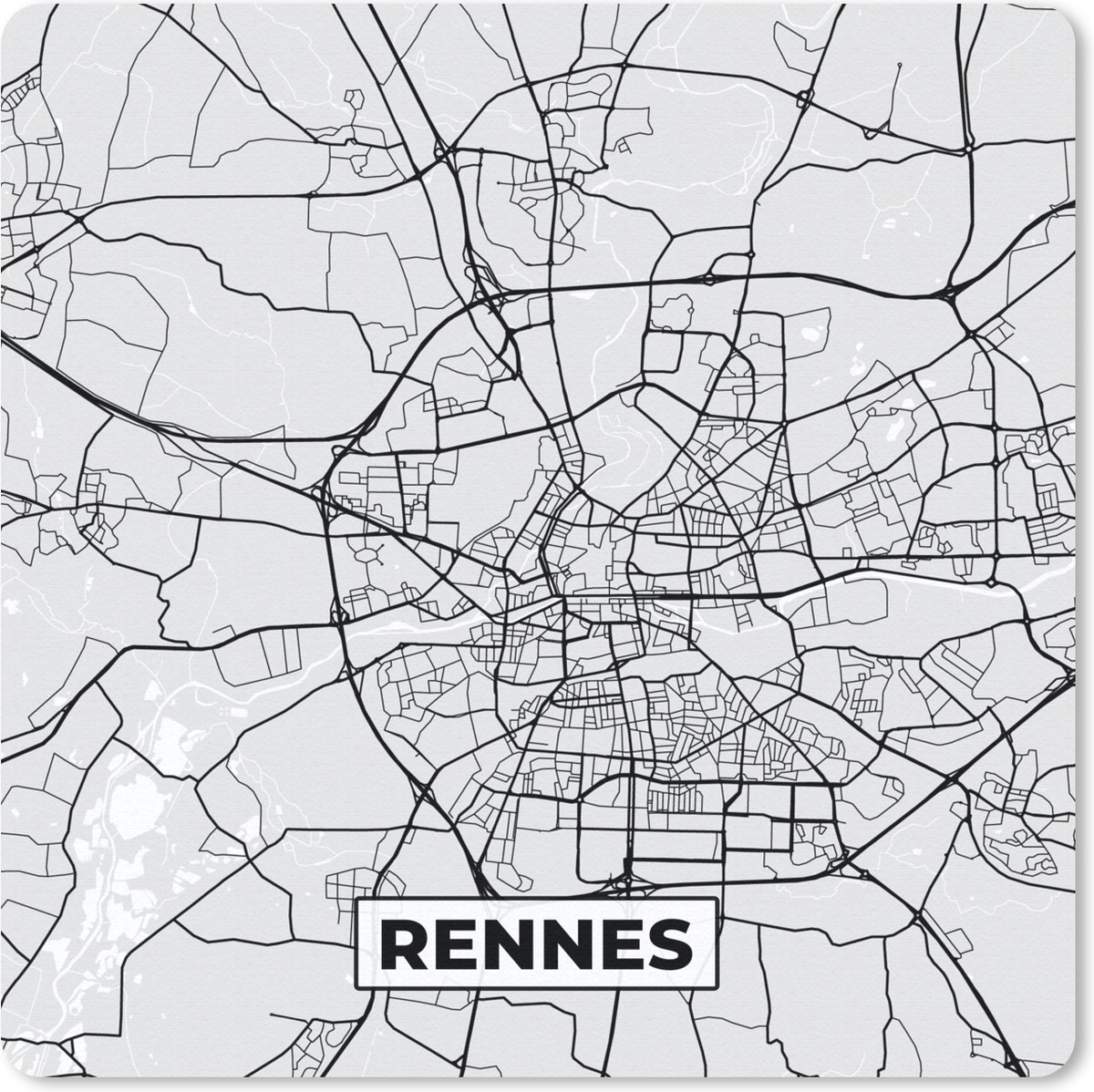 Muismat 20x20 cm - Mousepad Kaart - Stadskaart - Frankrijk - Rennes - Plattegrond - Muismatten - Stadskaart
