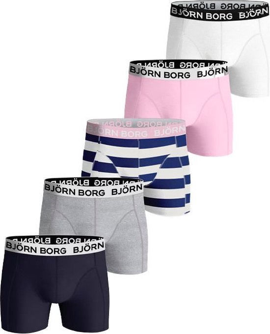 Björn Borg boxershorts Essential (5-pack) - heren boxers normale lengte - blauw - grijs - wit - roze en gestreept -  Maat: M