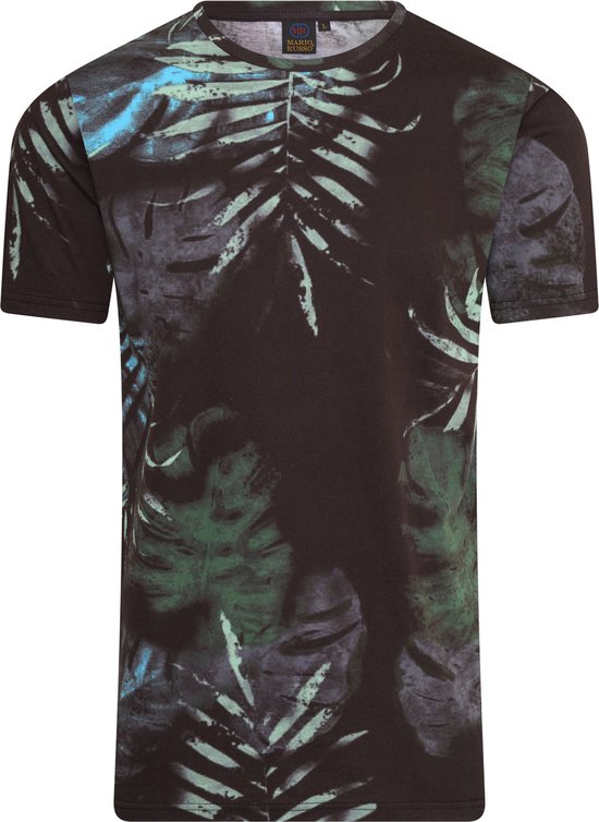 Mario Russo T-shirt - Zwart - Bloemenpatroon - Zomershirt - XL