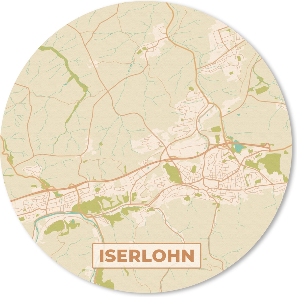 Muismat rond 50x50 cm - Mousepad Iserlohn - Kaart - Plattegrond - Vintage - Stadskaart - Ronde muismatten - Stadskaart