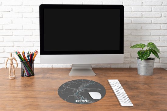 Muismat rond 40x40 cm - Mousepad Plattegrond – Jena – Blauw – Stadskaart – Kaart - Duitsland - Ronde muismatten - Stadskaart
