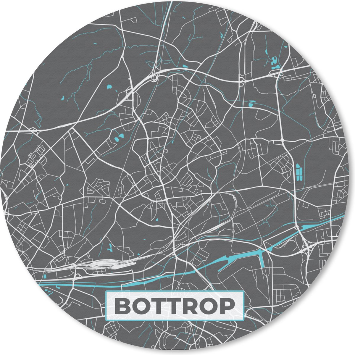 Muismat rond 50x50 cm - Mousepad Plattegrond – Bottrop – Blauw – Stadskaart – Kaart - Duitsland - Ronde muismatten - Stadskaart