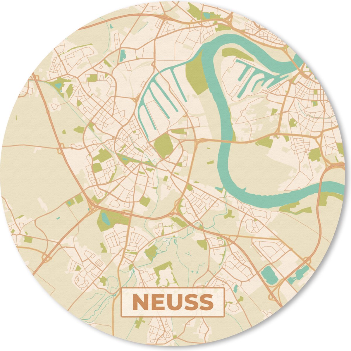 Muismat rond 40x40 cm - Mousepad Neuss - Plattegrond - Kaart - Vintage - Stadskaart - Ronde muismatten - Stadskaart