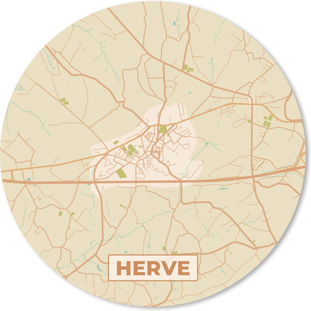 Muismat rond 40x40 cm - Mousepad België - Plattegrond - Kaart - Stadskaart - Herve - Ronde muismatten - Stadskaart