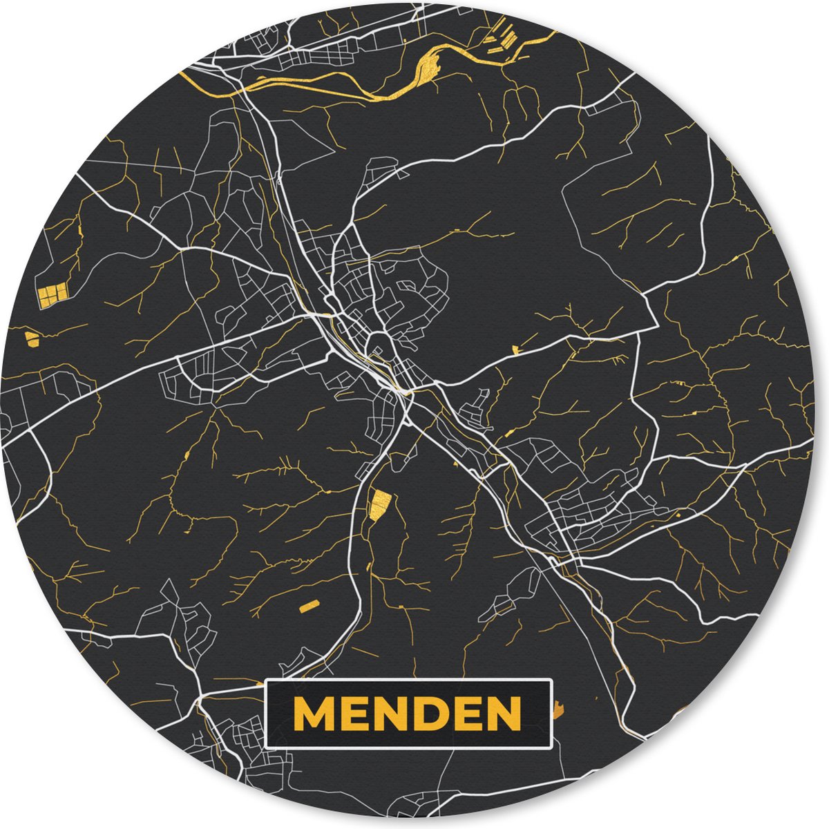 Muismat - Mousepad - Rond - Stadskaart – Kaart – Menden – Gold – Duitsland – Plattegrond - 50x50 cm - Ronde muismat