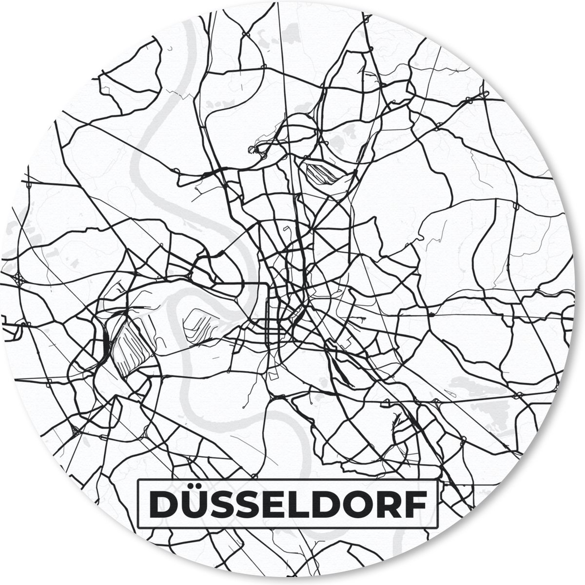 Muismat rond 20x20 cm - Mousepad Kaart - Düsseldorf - Plattegrond - Stadskaart - Ronde muismatten - Stadskaart