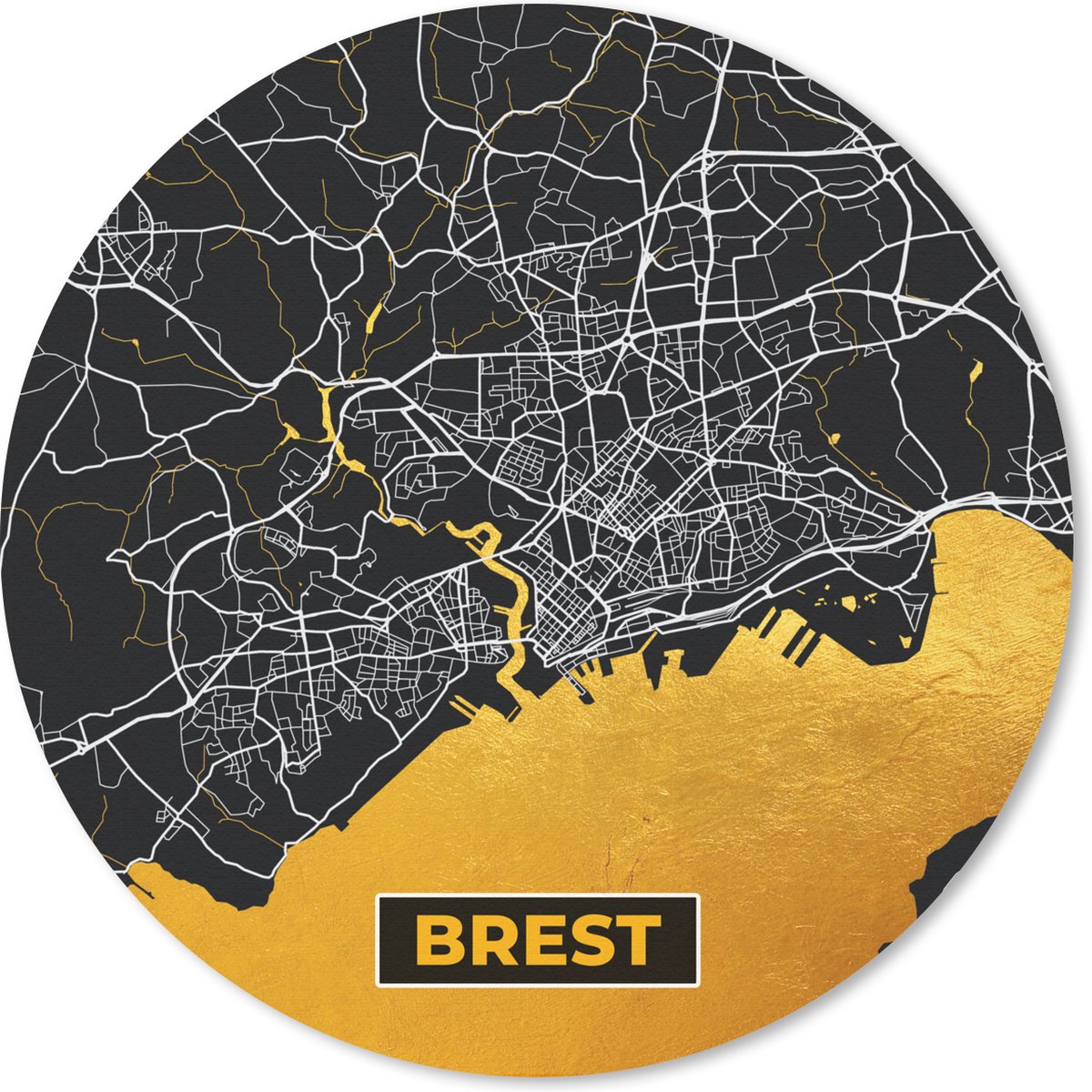 Muismat rond 40x40 cm - Mousepad Frankrijk – Brest – Stadskaart – Plattegrond – Kaart - Ronde muismatten - Stadskaart