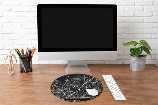 Muismat rond 50x50 cm - Mousepad Frankrijk - Stadskaart -Marcq-en-Barœul - Plattegrond - Kaart - Ronde muismatten - Stadskaart