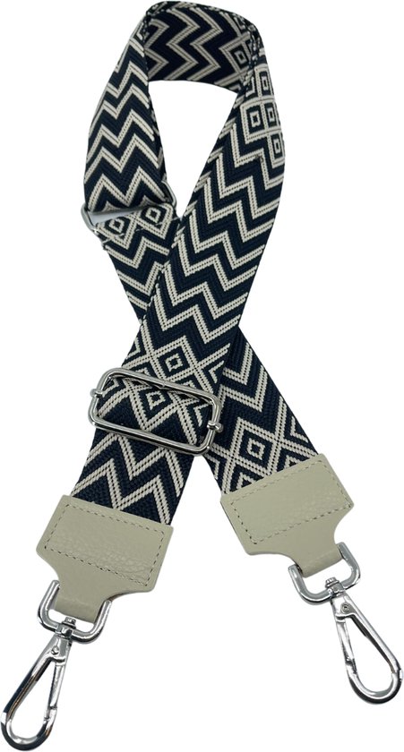 Schoudertas band - Hengsel - Bag strap - Fabric straps - Boho - Chique - Chic - Tweekleurige ruitvormige lijnen en vormen