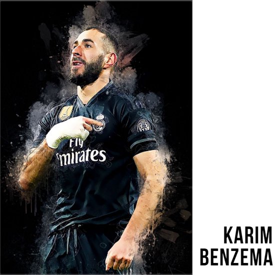 Canvas Schilderij Karim Benzema Franse Prof Voetballer Real Madrid - kleur - 70 x 100 cm