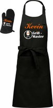 Mijncadeautje - BBQ-schort - Grill Master BBQ - met naam - zwart - XXL 97 x 68 cm - BBQ- handschoen