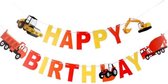 Originele Slinger – Happy Birthday - Vlag – Versiering – Banner – Guirlande kinderen / jongen | Auto's – Bouwen - Vrachtwagen - Traktor - Shovel - Cementwagen - Bulldozer | Verjaardag – Feest – Party – Birthday - Kinderverjaardag | Kids – Jongen