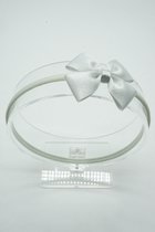 Haarband Nylon met satijn regular mini baby strik - Grijs  - Haarstrik – Babyshower - Glitter haarstrik - Bows and Flowers