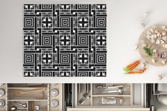 KitchenYeah® Inductie beschermer 57.6x51.6 cm - Geometrie - Patroon - Zwart - Kookplaataccessoires - Afdekplaat voor kookplaat - Inductiebeschermer - Inductiemat - Inductieplaat mat