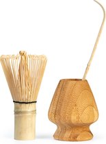 Oliva's - Service à thé en Bamboe Matcha avec batteur/fouet (100 pinceaux/dents), porte-fouet et cuillère