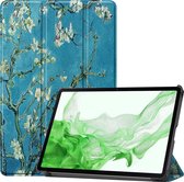 Hoesje Geschikt voor Samsung Galaxy Tab S8 Hoes Case Tablet Hoesje Tri-fold - Hoes Geschikt voor Samsung Tab S8 Hoesje Hard Cover Bookcase Hoes - Bloesem