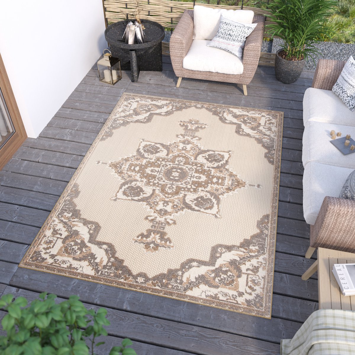 Tapiso Patio Indoor Tapijt Buitenkleed Tuintapijt Vloerkleed Outdoor Modern Maat- 160x220 Bruin Beige