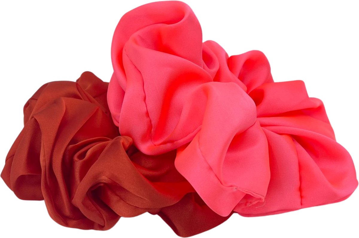 Grote Scrunchie - Haaraccessoire - Haarelastiek - Scrunchies - Set van 2 - Roze en rood