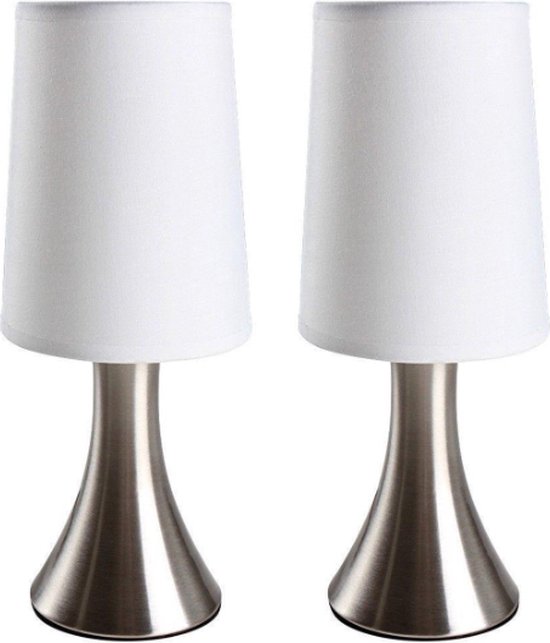 Lampe de table dimmable - Lampe de nuit - Chrome - Blanc - set de 2 pièces