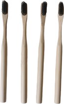 familieset 4 houten tandenborstel - haren van houtskool + Tandpasta mint - Voor Volwassenen