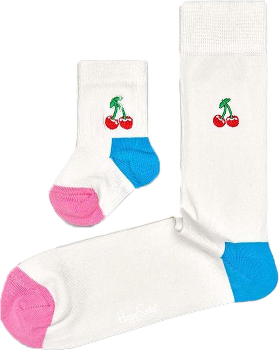 Goedkoopste Eenmannenkado Zo Vader Zo Zoon/Dochter sokken White Cherry | Maat Vader 41 - 46 | Kind 2 - 3 jaar