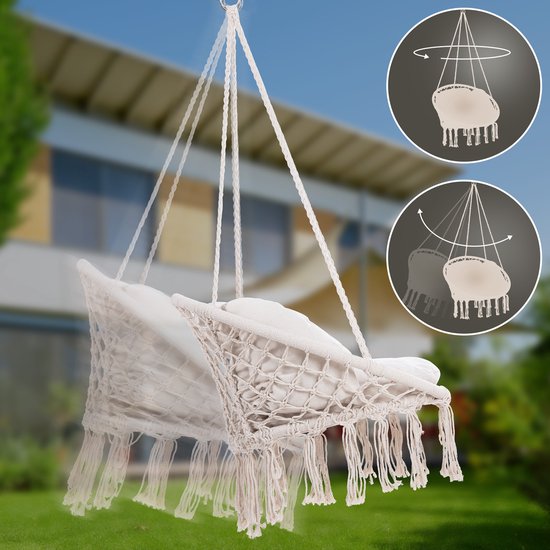 Detex Hangstoel - 2 Kussens Belastbaar tot 150kg 80x60x140cm - Crème