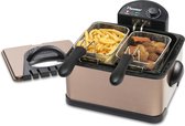 Bestron Friteuse à huile XL avec 3 paniers à friture, Inclut la technologie de la zone froide et réservoir d'huile amovible, 4 litres, Lavable au lave-vaisselle, 2 000 Watts, Acier inoxydable, Couleur: cuivre