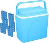 Voordelige normale blauwe koelbox 24 liter - 38 x 26 x 39 cm - met 6x normale koelelementen van 15 x 8 x 2 cm