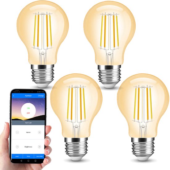 Milight Dual White 4 smart filament lampen met wifi-module - 7W - E27 fitting - A60 model amberkleurig - Slimme verlichting - Smart light - Smart lamp