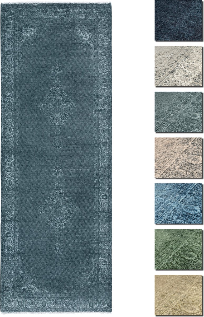 Premium Vintage Vloerkleed - Houtskool Grijs 80 cm x 145 cm - Laagpolig Woonkamer Tapijt