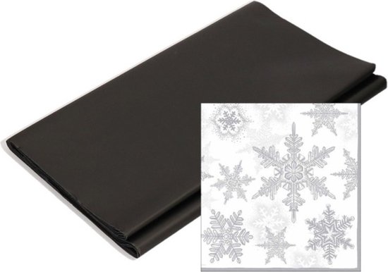 Nappe/nappe en papier noir avec serviettes de Noël - Table de dîner de Noël  | bol