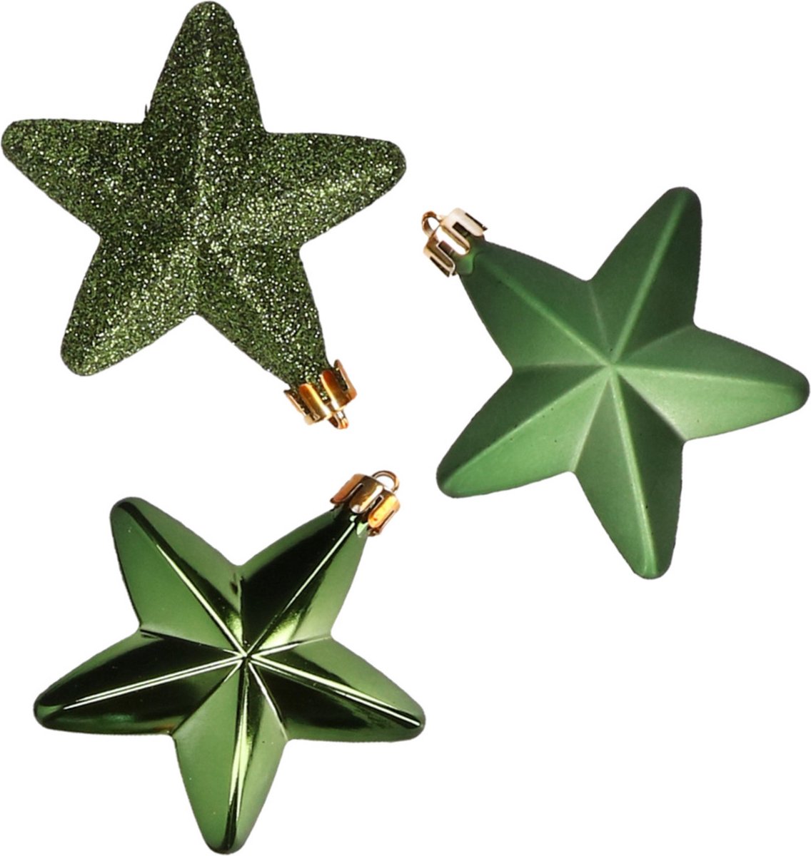 Decoris kersthanger sterren - 6x st - donkergroen - 7 cm - kunststof - kerstornamenten - kerstversiering