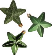 6x pcs boules de Noël étoiles en plastique 7 cm vert foncé - Décorations pour sapins de Noël