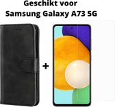 samsung galaxy A73 5G boek hoesje zwart achterkant + screen protector - samsung a73 5g hoesje book case back cover zwart + Tempert Glas