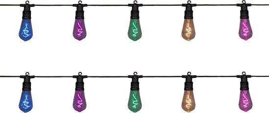 2x stuks buiten feestverlichting lichtsnoeren met gekleurde lampjes/bollampjes 10m - tuinverlichting - LED sfeerverlichting