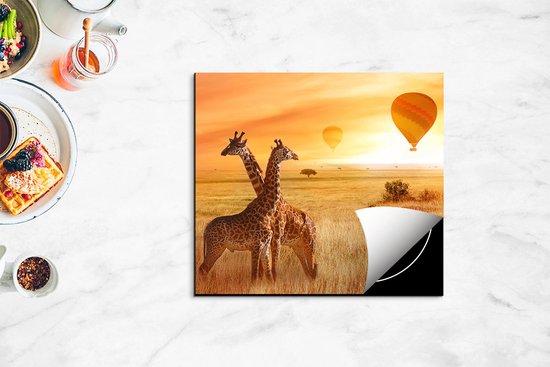 Chefcare Inductie Beschermer Twee Giraffen met Twee Oranje Luchtballonnen - 60x52 cm - Afdekplaat Inductie - Kookplaat Beschermer - Inductie Mat