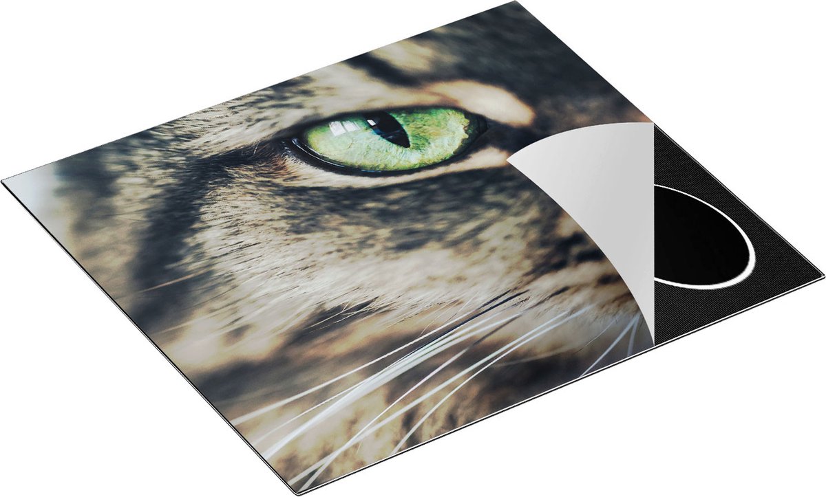 Chefcare Inductie Beschermer Kat met Groene Ogen van Dichtbij - 59x52 cm - Afdekplaat Inductie - Kookplaat Beschermer - Inductie Mat