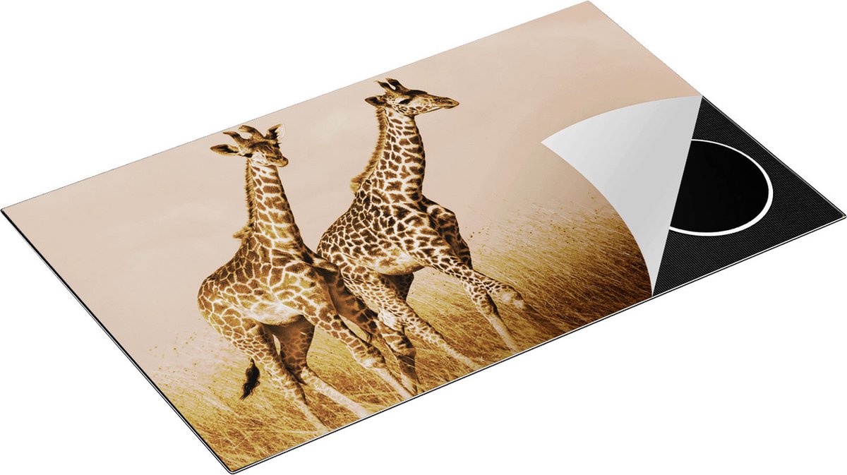 Chefcare Inductie Beschermer Twee Giraffes in het Veld - 85x50 cm - Afdekplaat Inductie - Kookplaat Beschermer - Inductie Mat