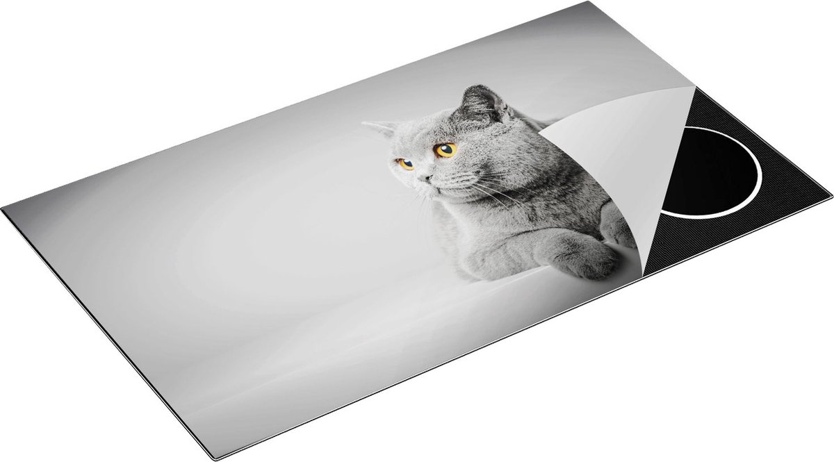 Chefcare Inductie Beschermer Grijze Kat met Oranje Ogen - 89,6x51,6 cm - Afdekplaat Inductie - Kookplaat Beschermer - Inductie Mat