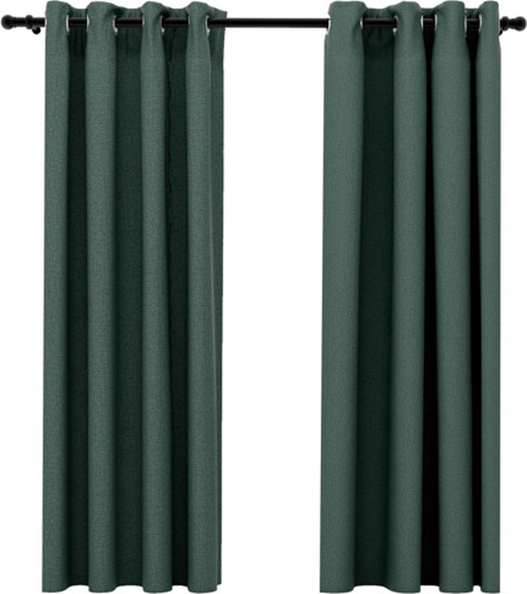 vidaXL - Gordijnen - linnen-look - verduisterend - ogen - 2 - st - 140x175 - cm - groen